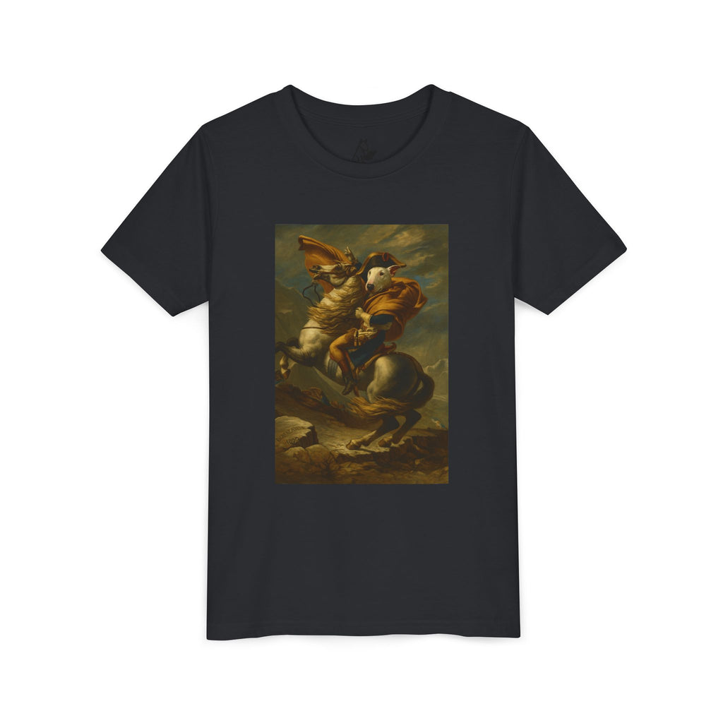Bull Terrier Napoleon Crossing the Alps — after Jacques-Louis David, 1801 | Youth Tee