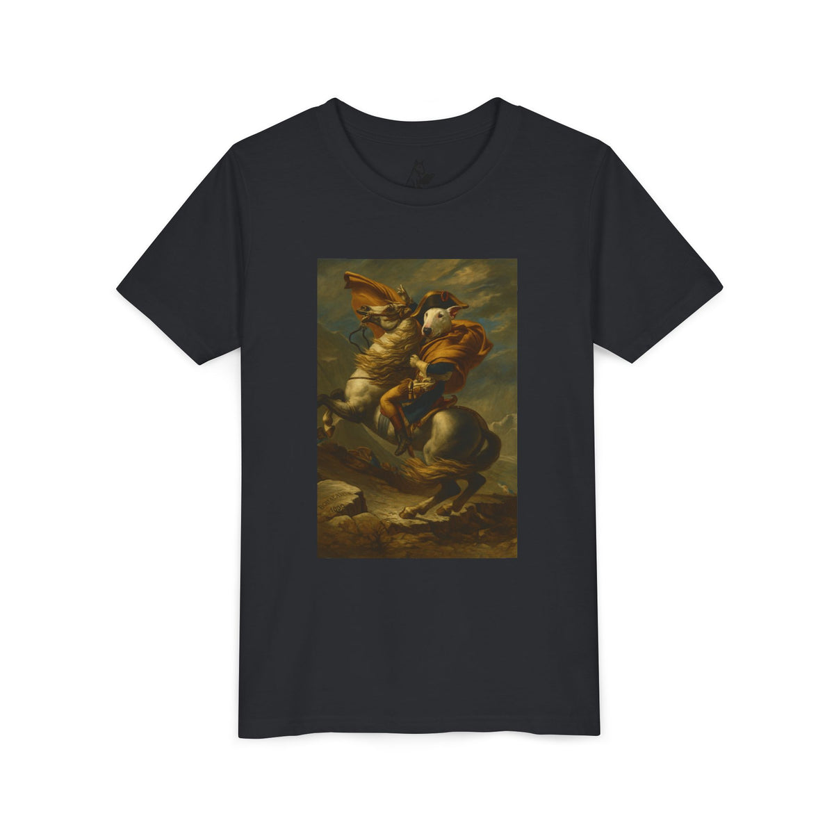 Bull Terrier Napoleon Crossing the Alps — after Jacques-Louis David, 1801 | Youth Tee