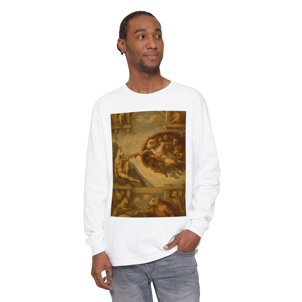 Bull Terrier The Creation of Adam — after Michelangelo, 1512 | Long Sleeve