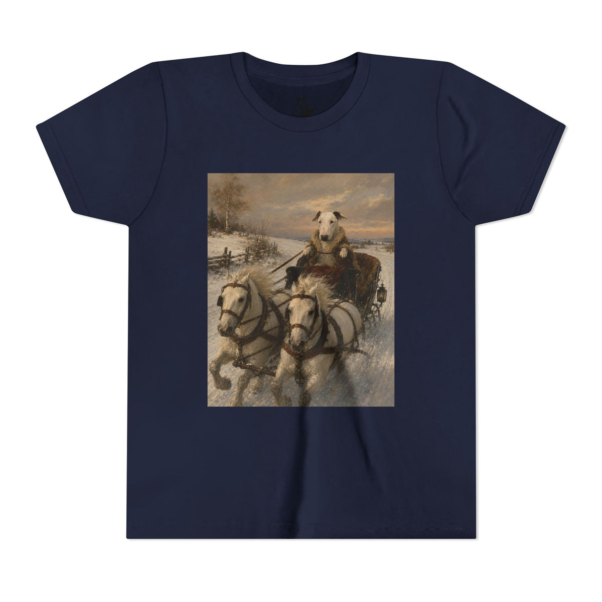 Bull Terrier Sleigh Ride — after Alfred Wierusz-Kowalski, c.1890 | Youth Tee
