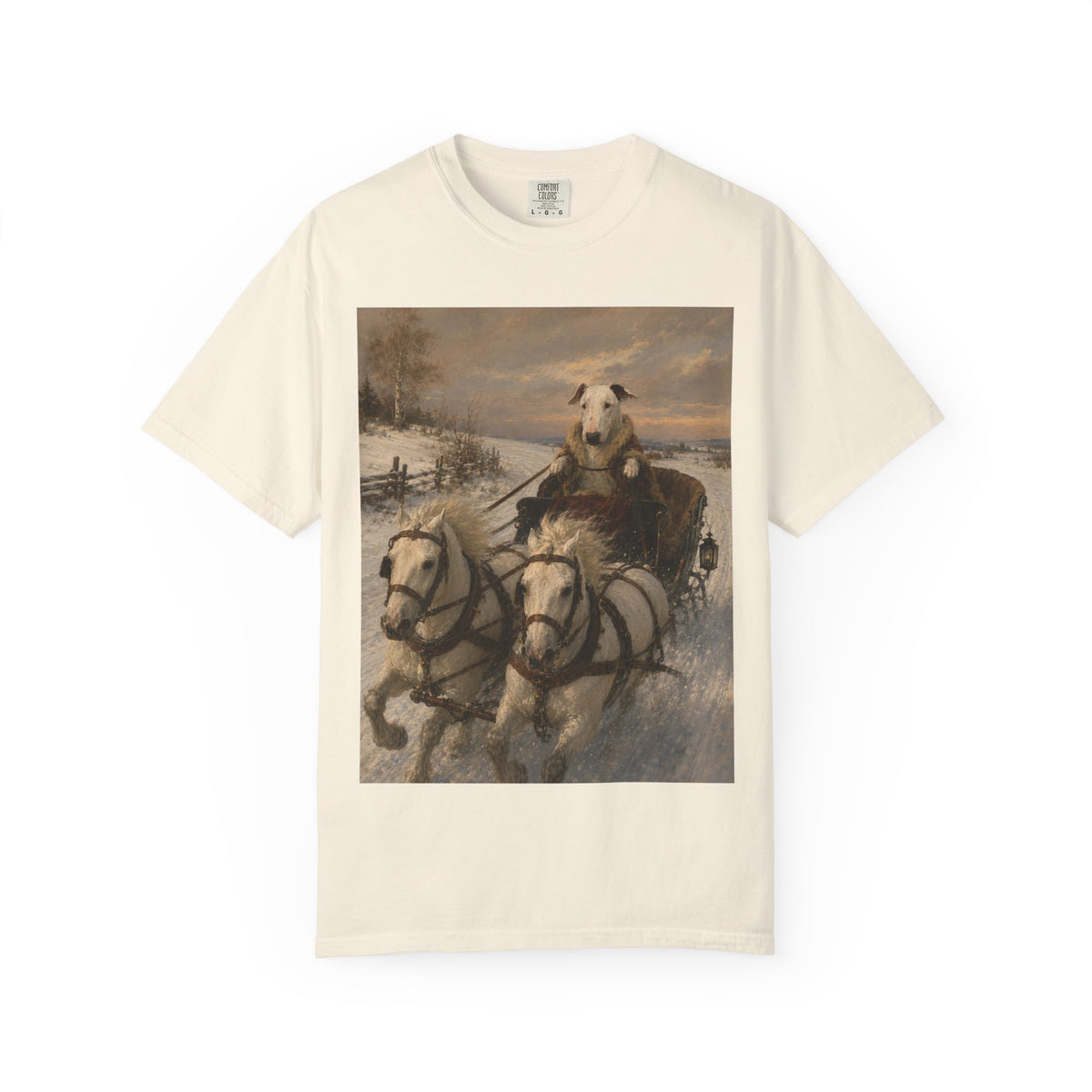 Bull Terrier Sleigh Ride — after Alfred Wierusz-Kowalski, c.1890 | Garment-Dyed Tee