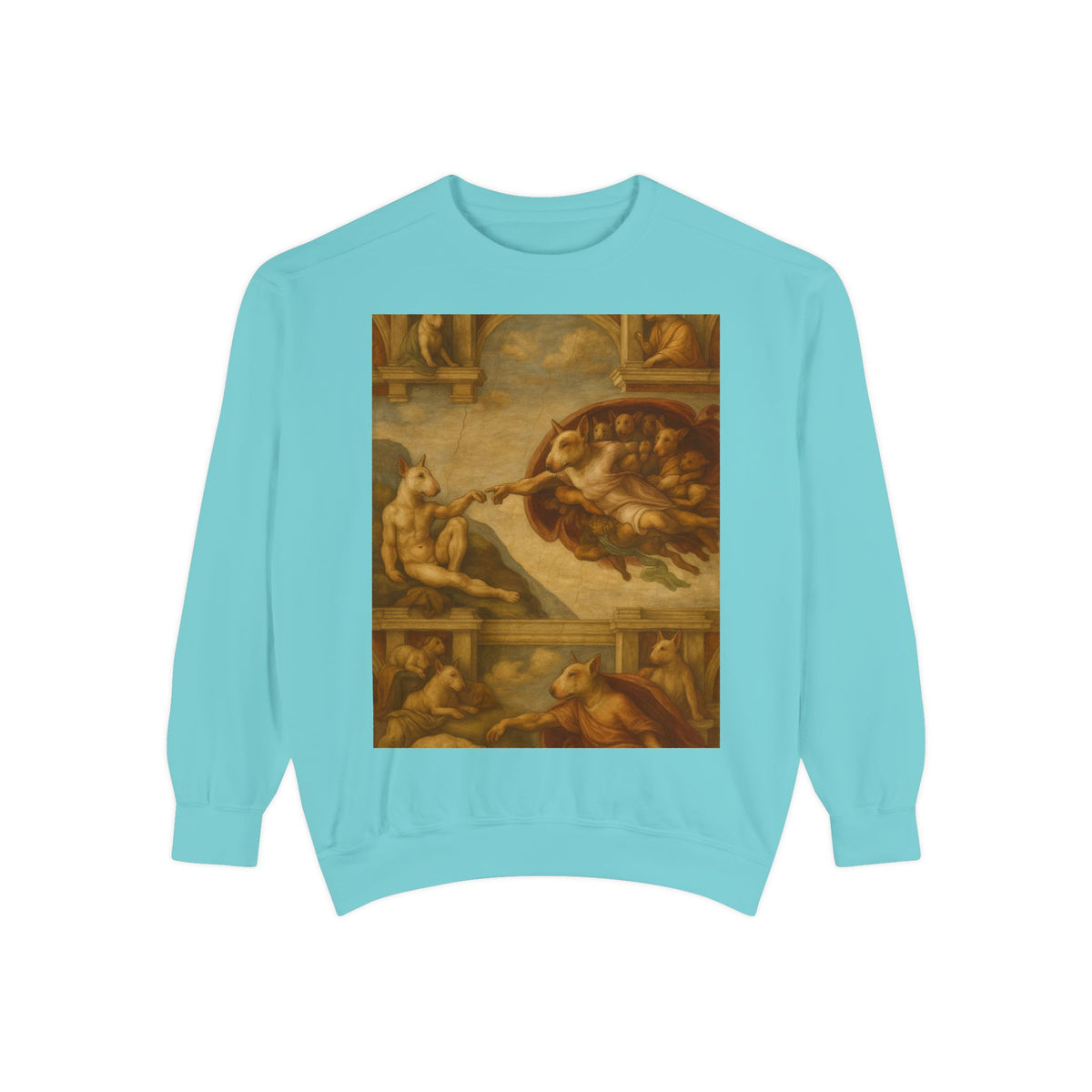 Bull Terrier The Creation of Adam — after Michelangelo, 1512 | Crewneck