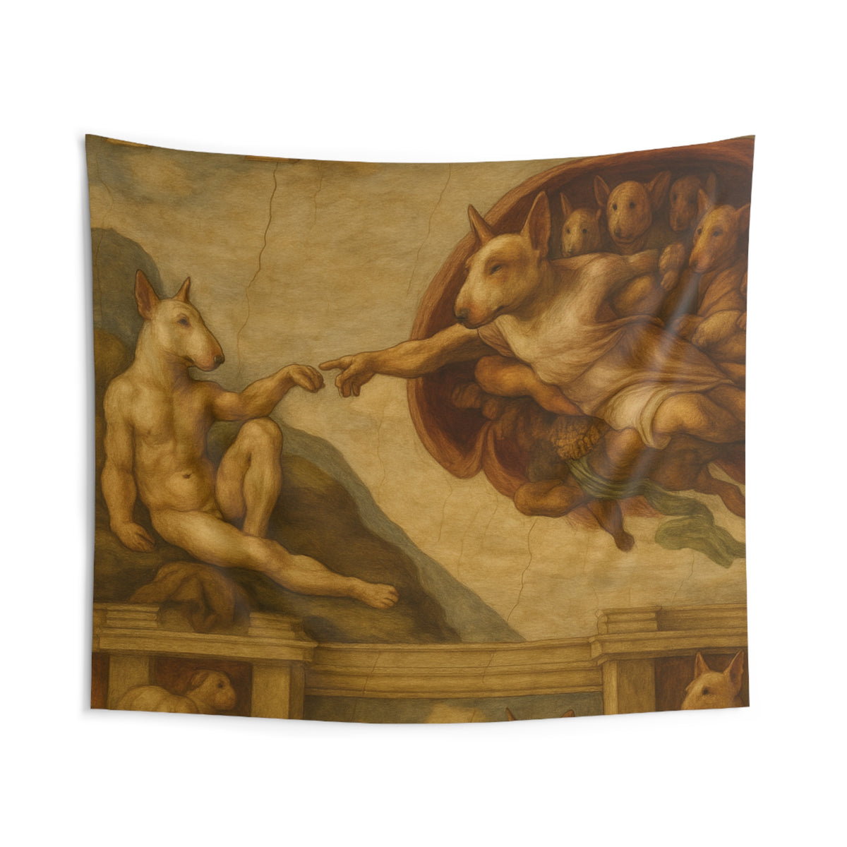 Bull Terrier The Creation of Adam — after Michelangelo, 1512 | Tapestry