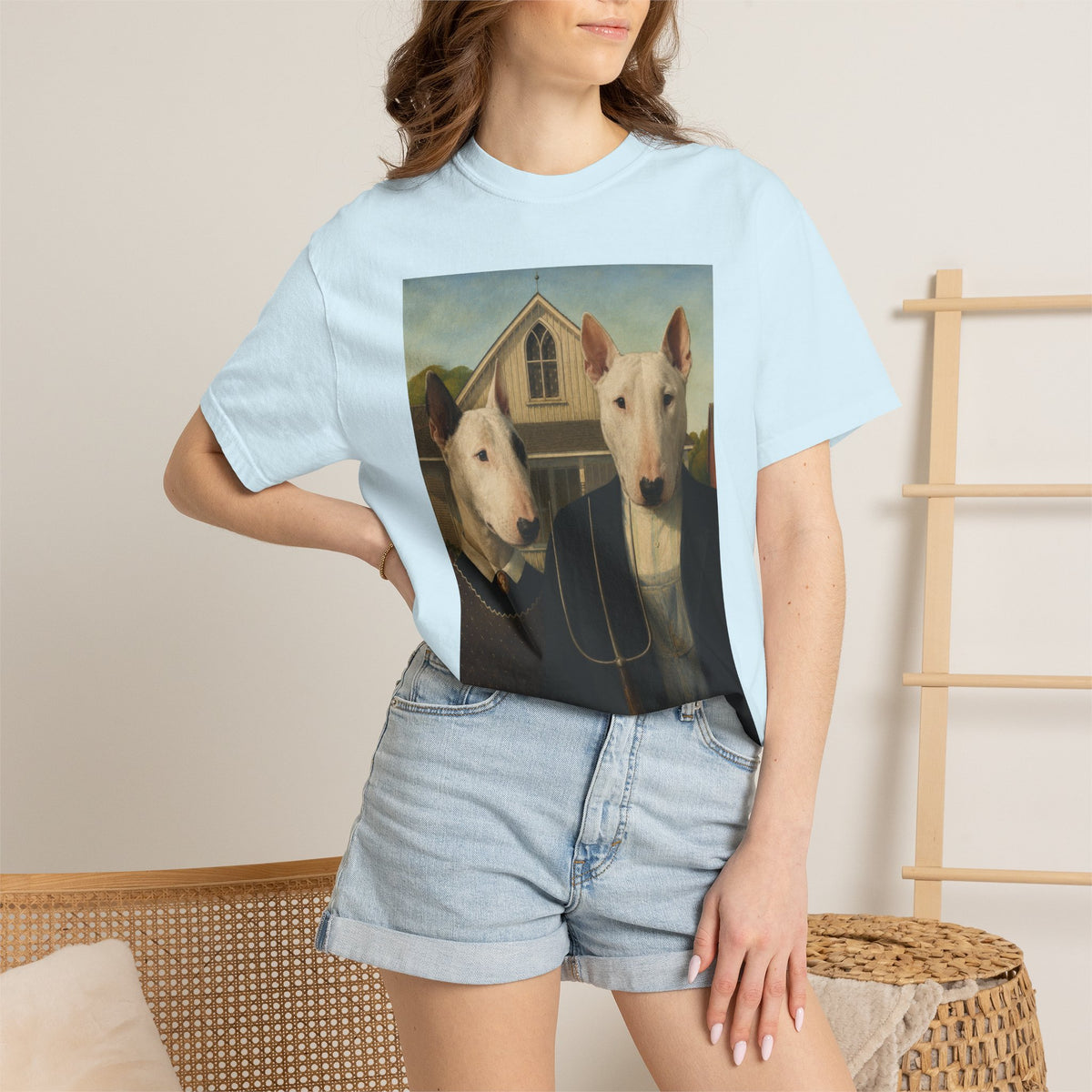 Bull Terrier American Gothic — after Grant Wood, 1930 | Garment-Dyed Tee