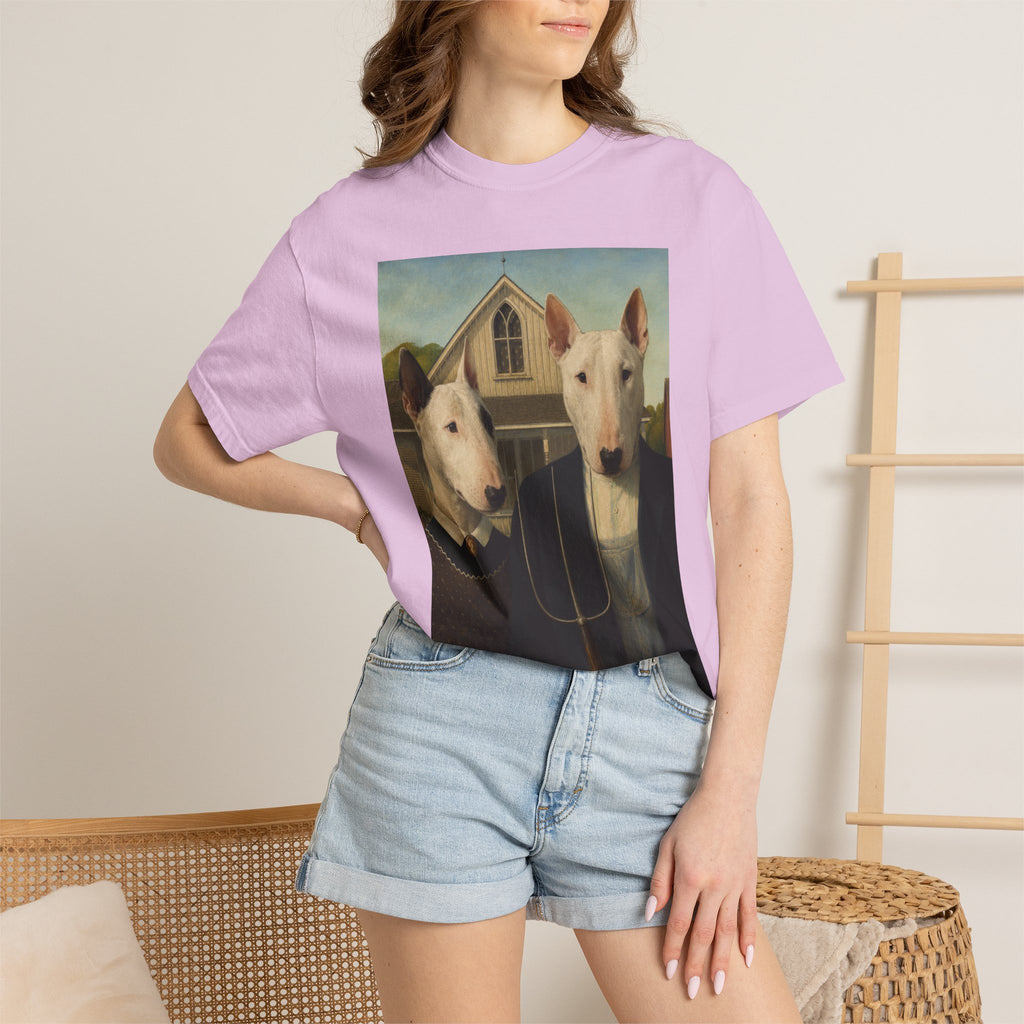 Bull Terrier American Gothic — after Grant Wood, 1930 | Garment-Dyed Tee
