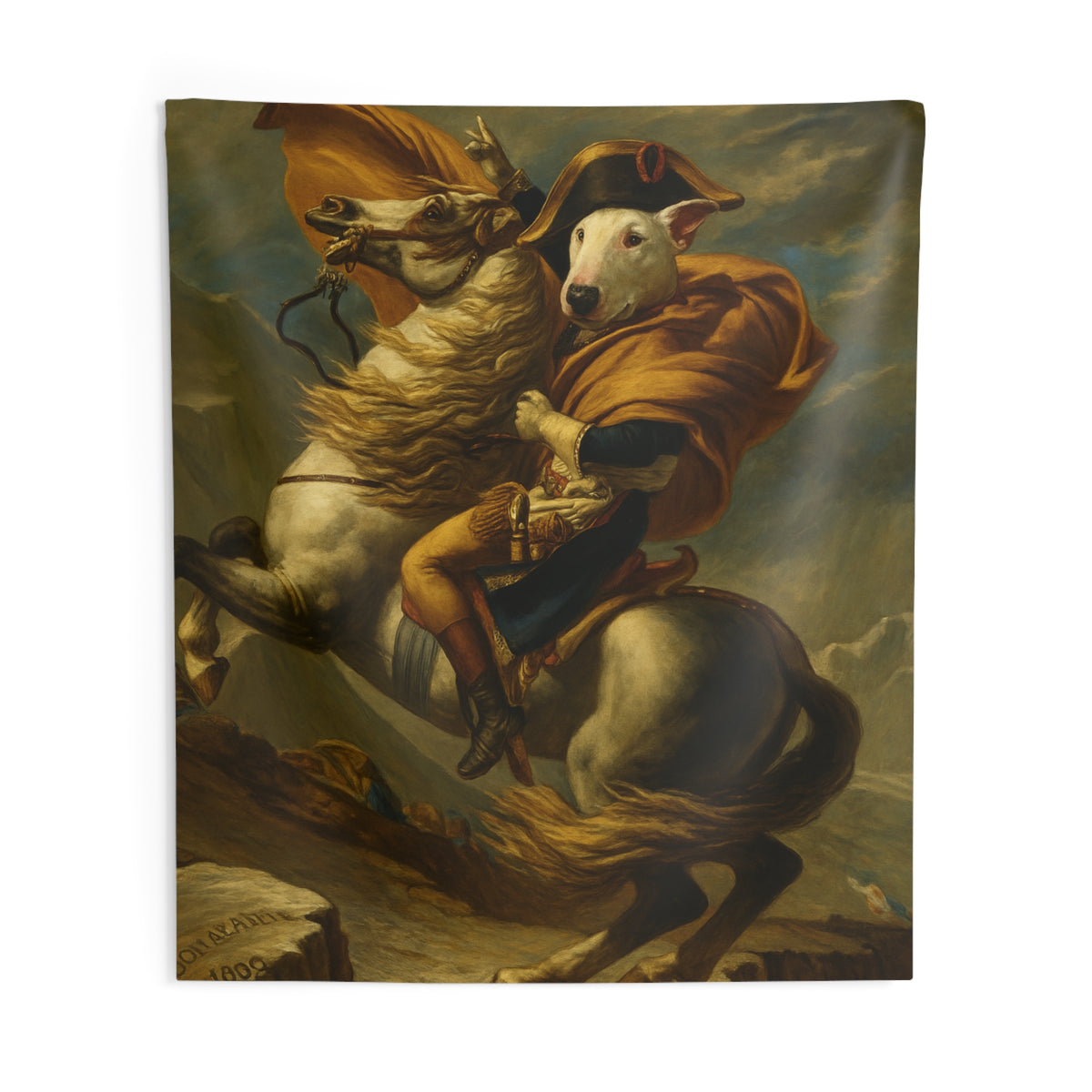 Bull Terrier Napoleon Crossing the Alps — after Jacques-Louis David, 1801 | Tapestry