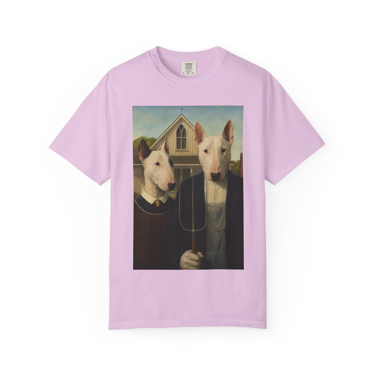 Bull Terrier American Gothic — after Grant Wood, 1930 | Garment-Dyed Tee