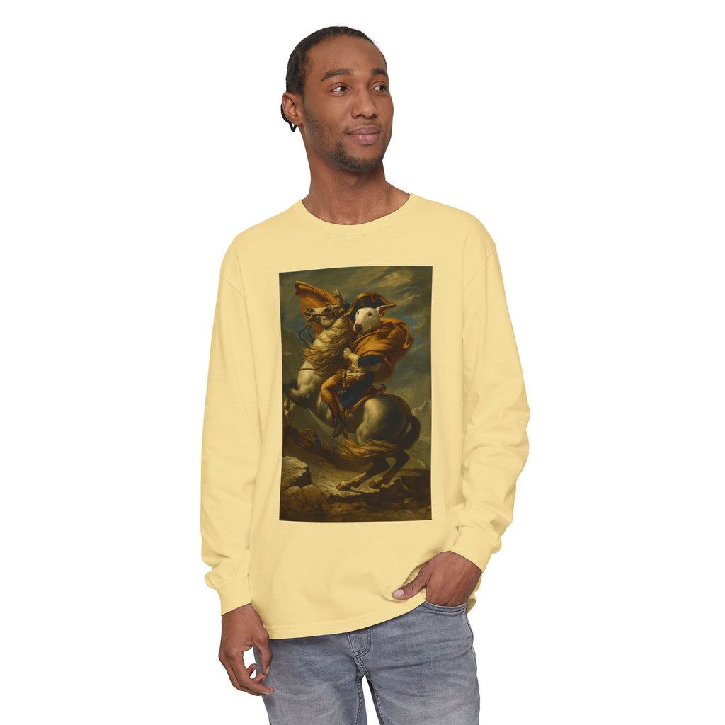 Bull Terrier Napoleon Crossing the Alps — after Jacques-Louis David, 1801 | Long Sleeve