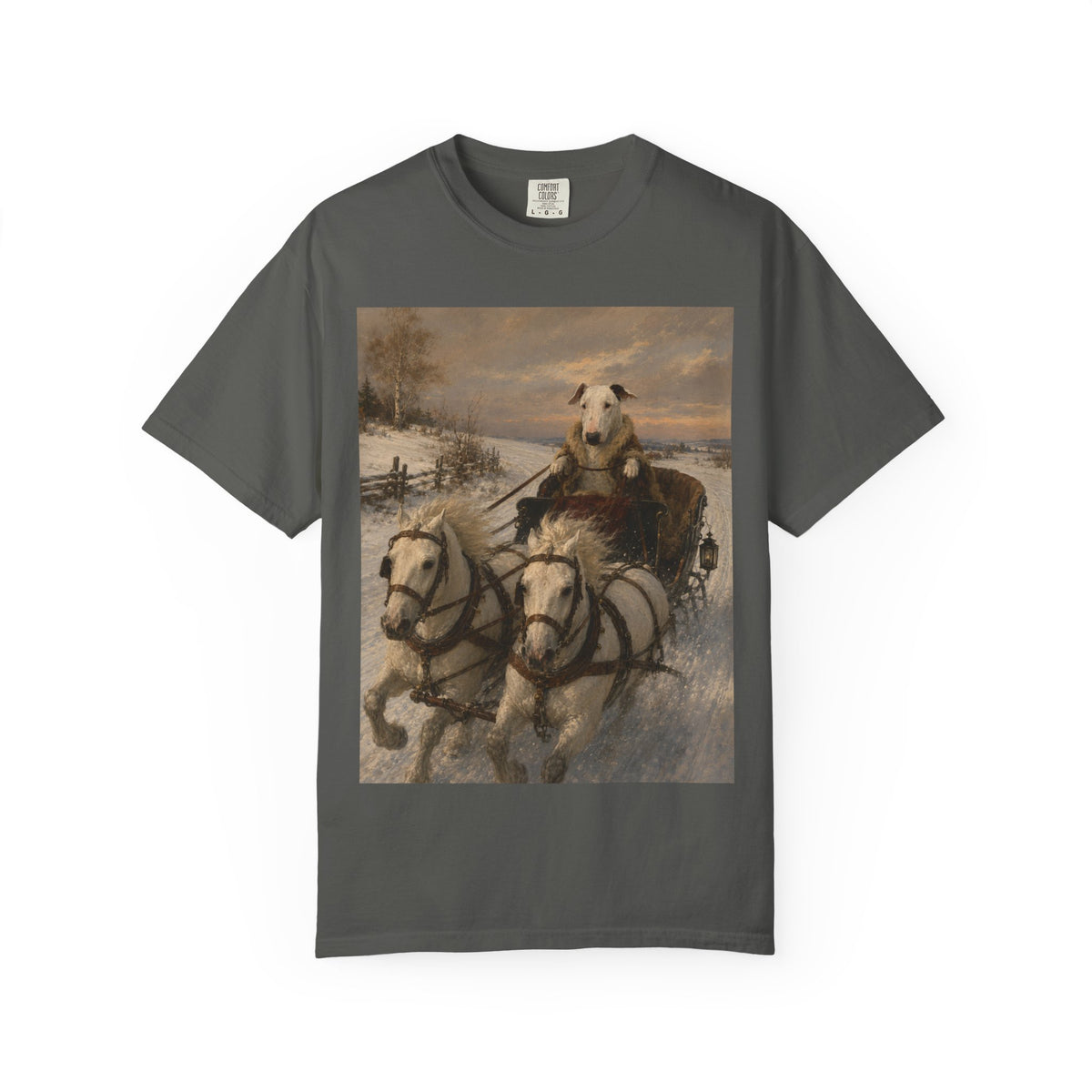 Bull Terrier Sleigh Ride — after Alfred Wierusz-Kowalski, c.1890 | Garment-Dyed Tee