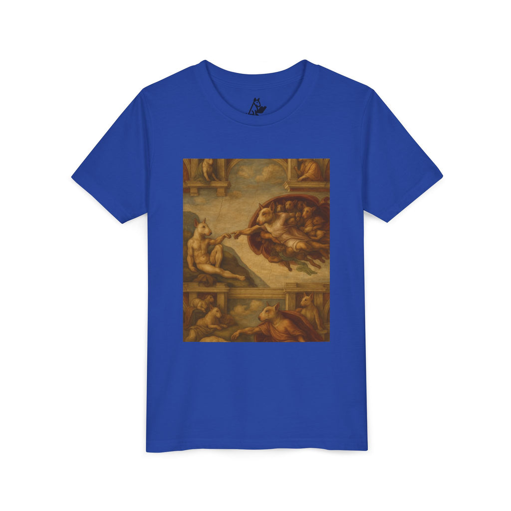 Bull Terrier The Creation of Adam — after Michelangelo, 1512 | Youth Tee