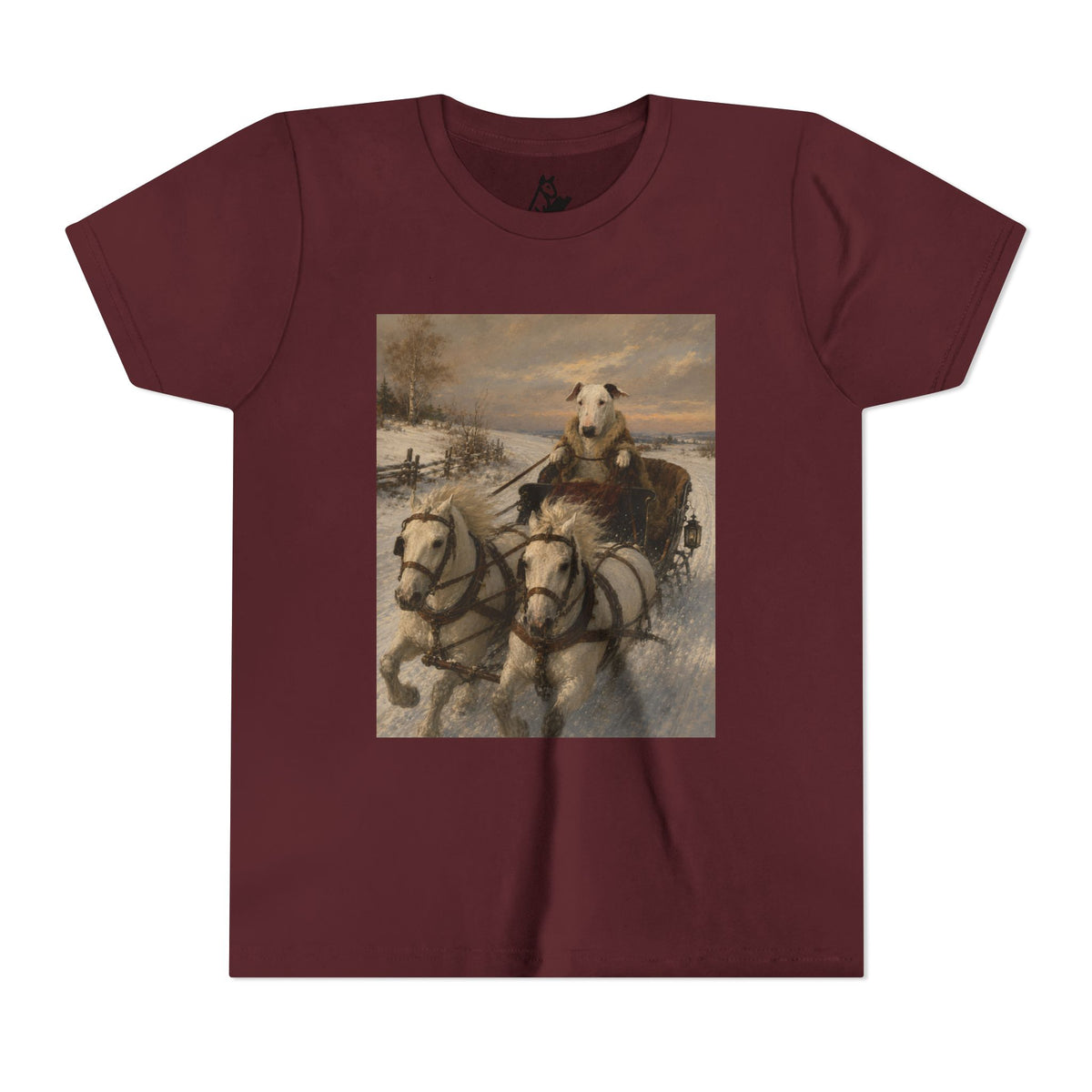 Bull Terrier Sleigh Ride — after Alfred Wierusz-Kowalski, c.1890 | Youth Tee