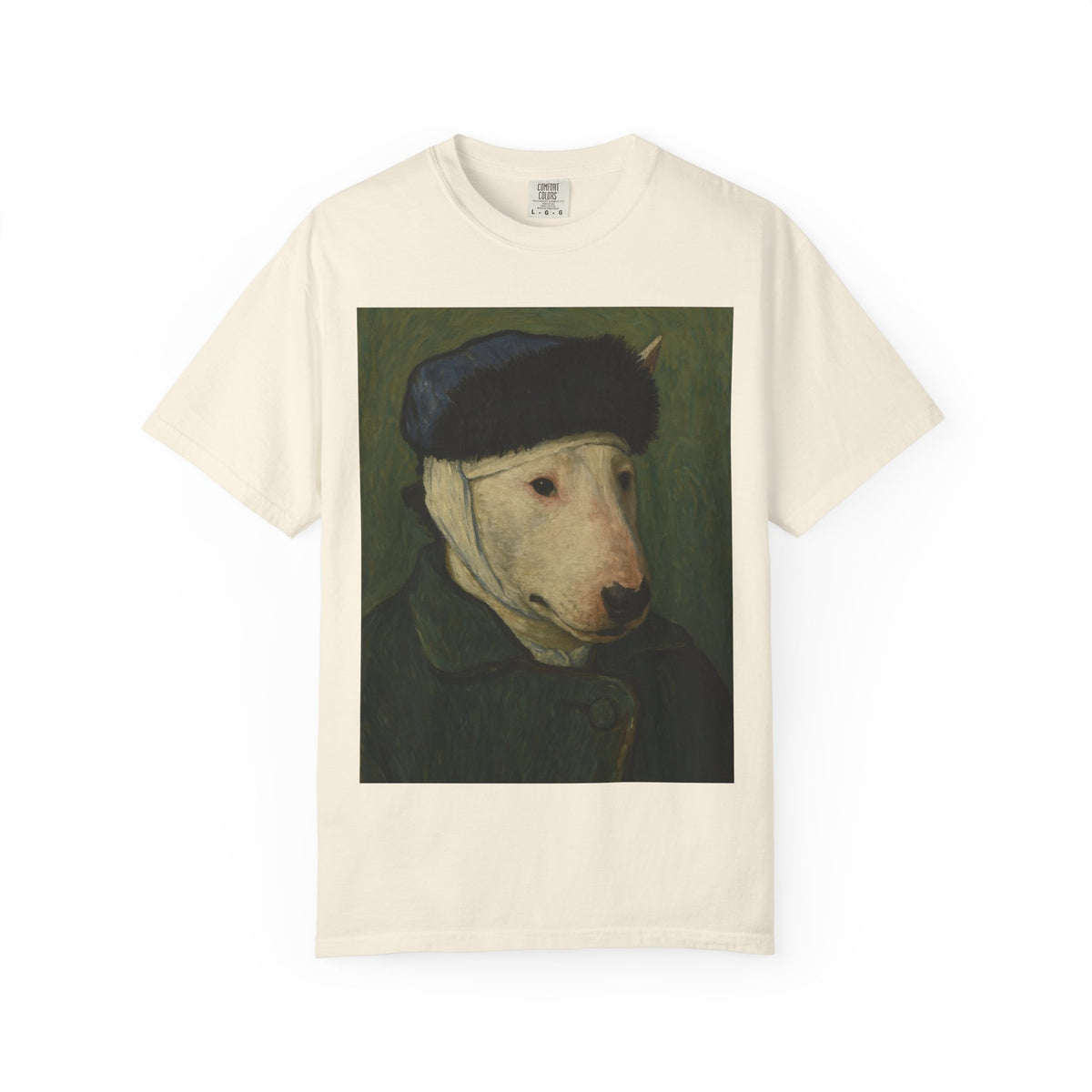 Bull Terrier Self-Portrait with Bandaged Ear — after Vincent van Gogh, 1889 | Garment-Dyed Tee