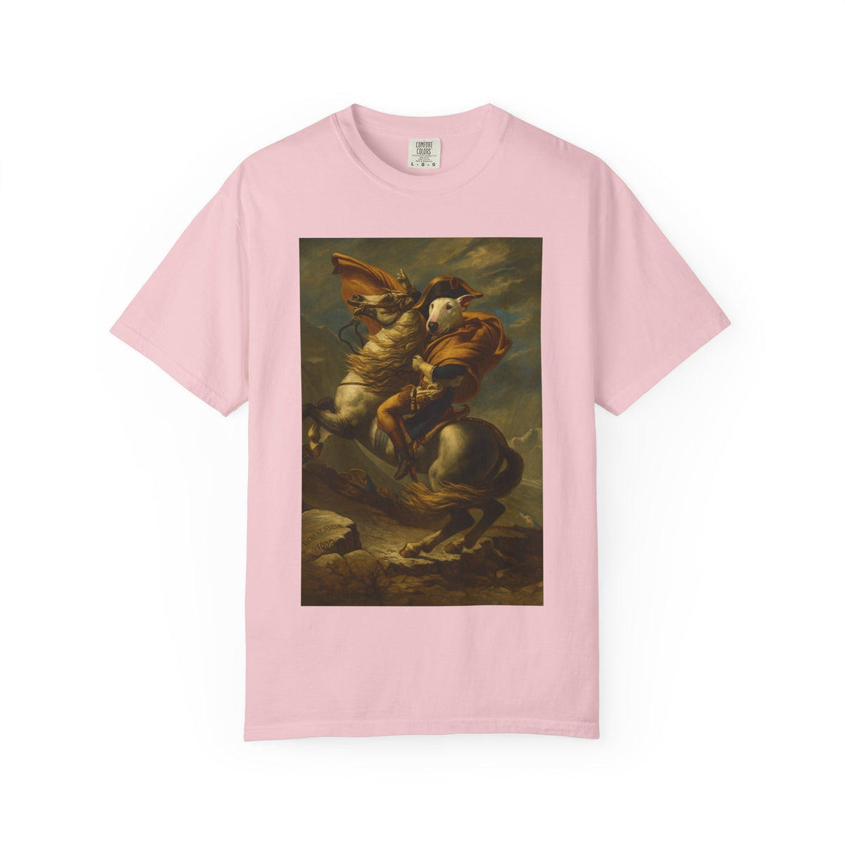 Bull Terrier Napoleon Crossing the Alps — after Jacques-Louis David, 1801 | Garment-Dyed Tee