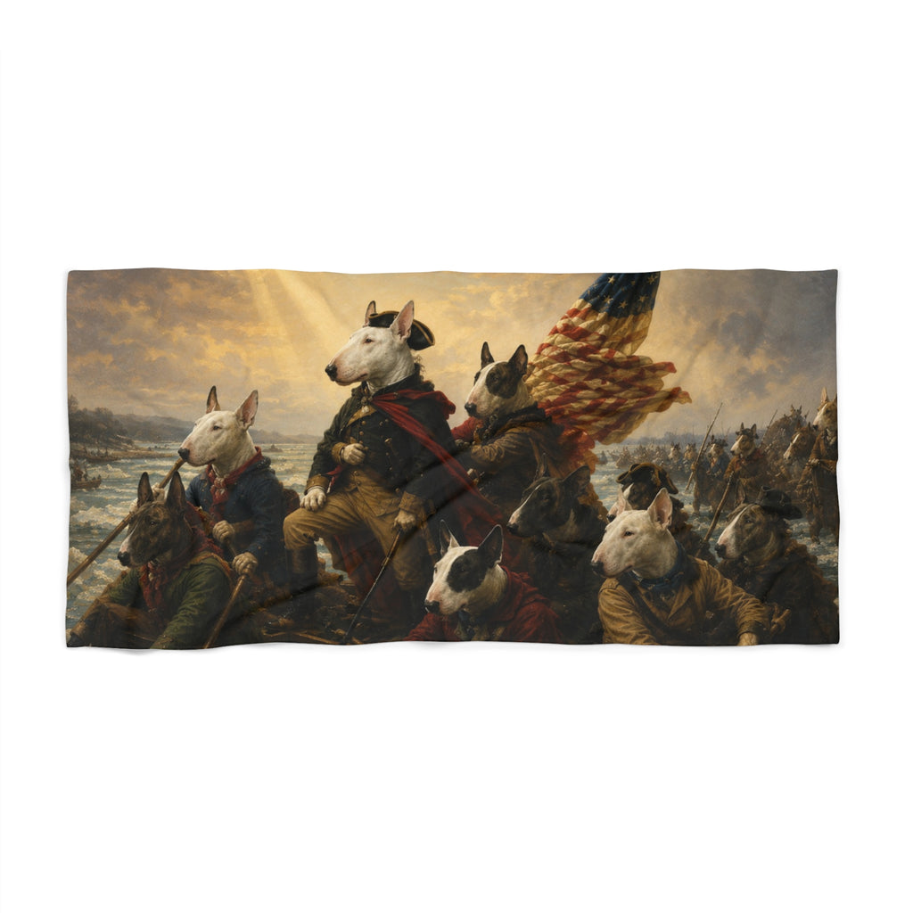 Bull Terrier Washington Crossing the Delaware — after Emanuel Leutze, 1851 | Beach Towel