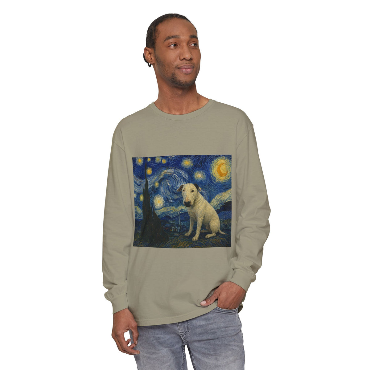 Bull Terrier The Starry Night — after Vincent van Gogh, 1889 | Long Sleeve