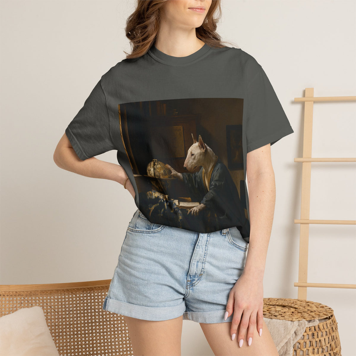 Bull Terrier The Astronomer — after Johannes Vermeer, 1668 | Garment-Dyed Tee