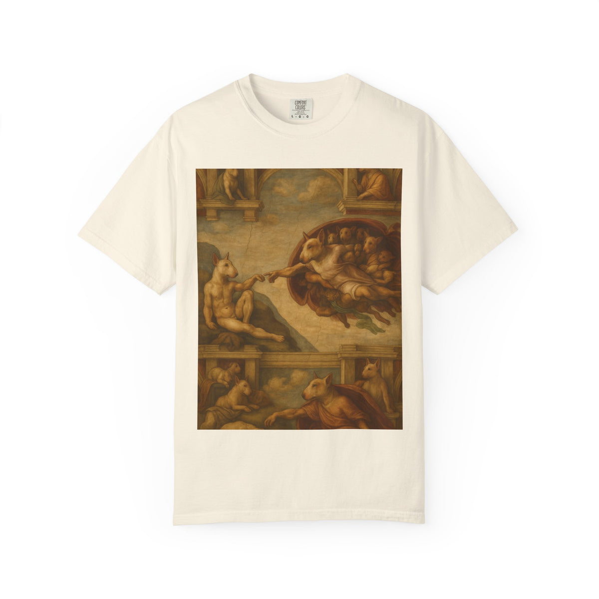 Bull Terrier The Creation of Adam — after Michelangelo, 1512 | Garment-Dyed Tee