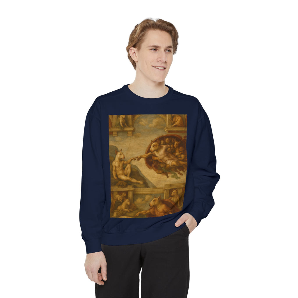 Bull Terrier The Creation of Adam — after Michelangelo, 1512 | Crewneck