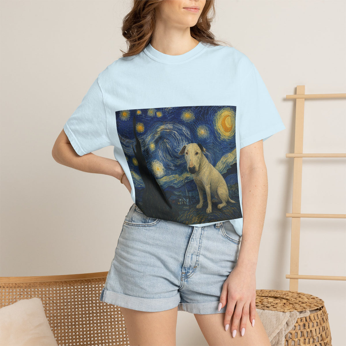 Bull Terrier The Starry Night — after Vincent van Gogh, 1889 | Garment-Dyed Tee