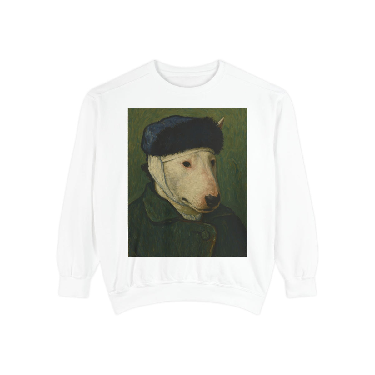 Bull Terrier Self-Portrait with Bandaged Ear — after Vincent van Gogh, 1889 | Crewneck