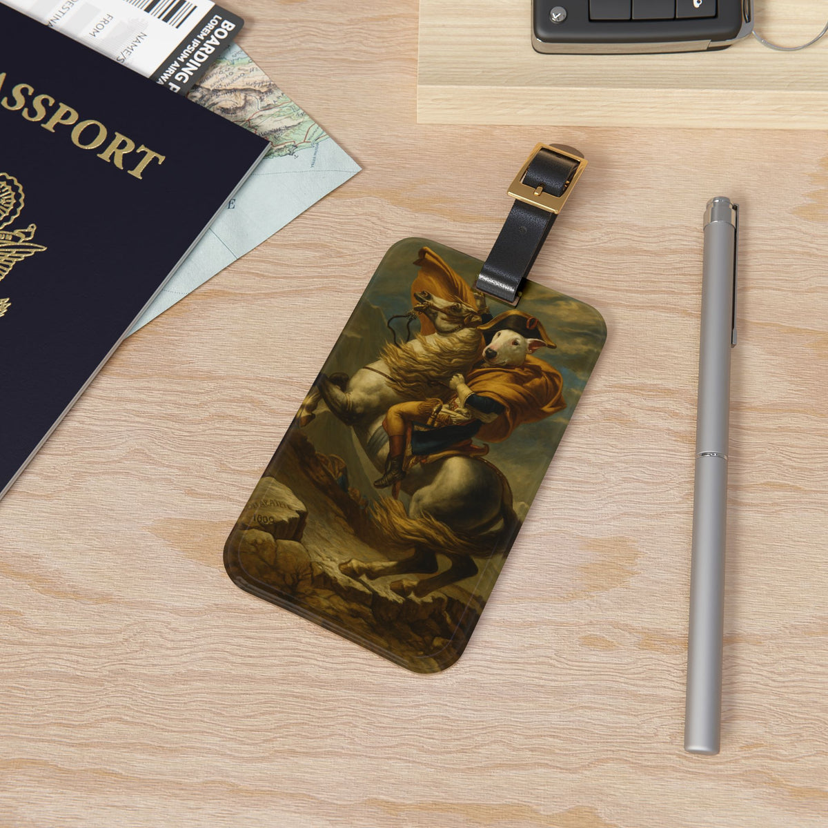 Bull Terrier Napoleon Crossing the Alps — after Jacques-Louis David, 1801 | Luggage Tag