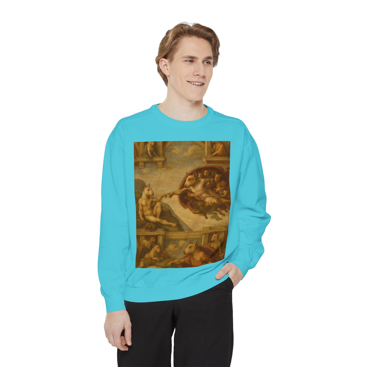 Bull Terrier The Creation of Adam — after Michelangelo, 1512 | Crewneck