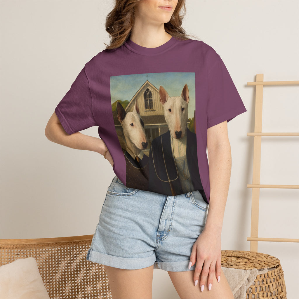 Bull Terrier American Gothic — after Grant Wood, 1930 | Garment-Dyed Tee