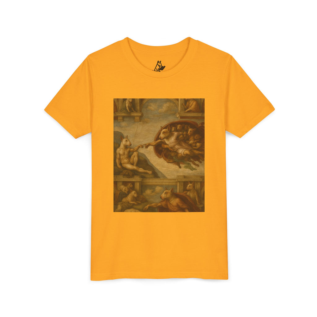 Bull Terrier The Creation of Adam — after Michelangelo, 1512 | Youth Tee