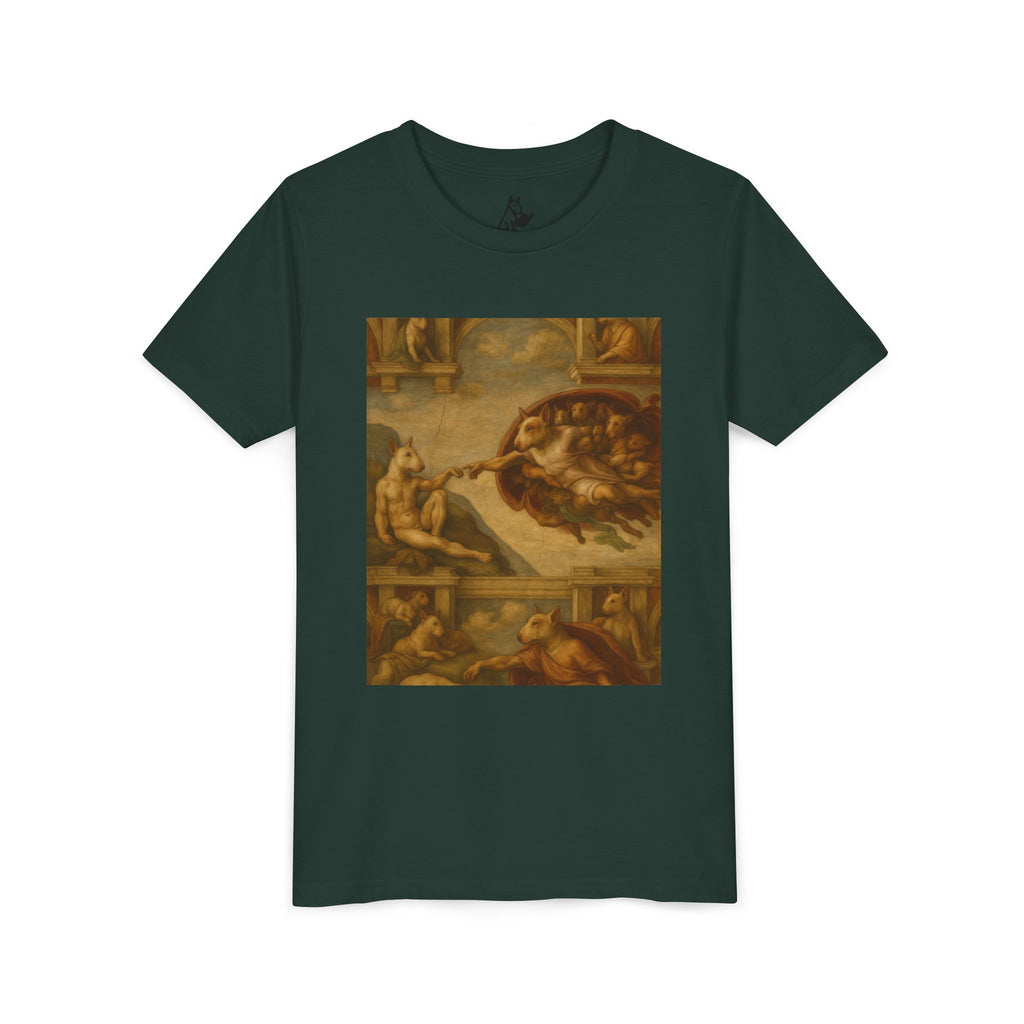 Bull Terrier The Creation of Adam — after Michelangelo, 1512 | Youth Tee