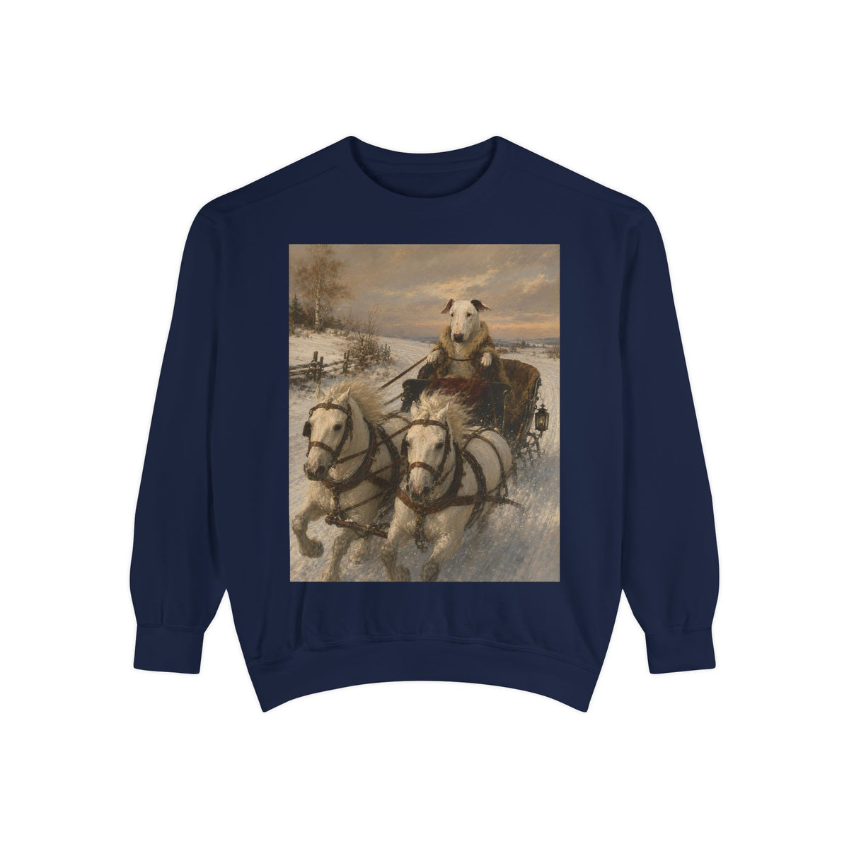 Bull Terrier Sleigh Ride — after Alfred Wierusz-Kowalski, c.1890 | Crewneck