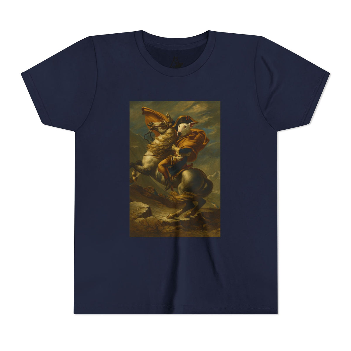 Bull Terrier Napoleon Crossing the Alps — after Jacques-Louis David, 1801 | Youth Tee