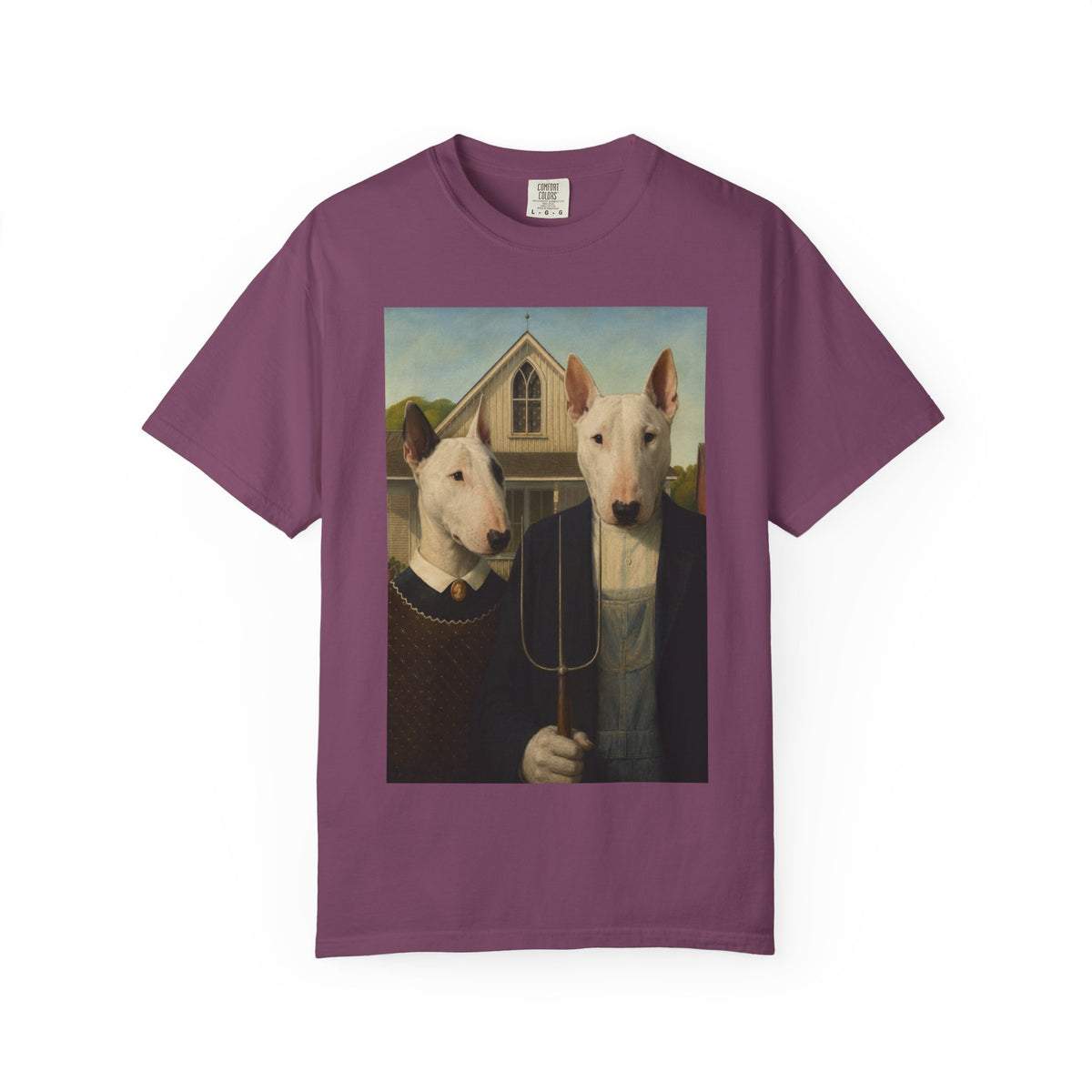 Bull Terrier American Gothic — after Grant Wood, 1930 | Garment-Dyed Tee