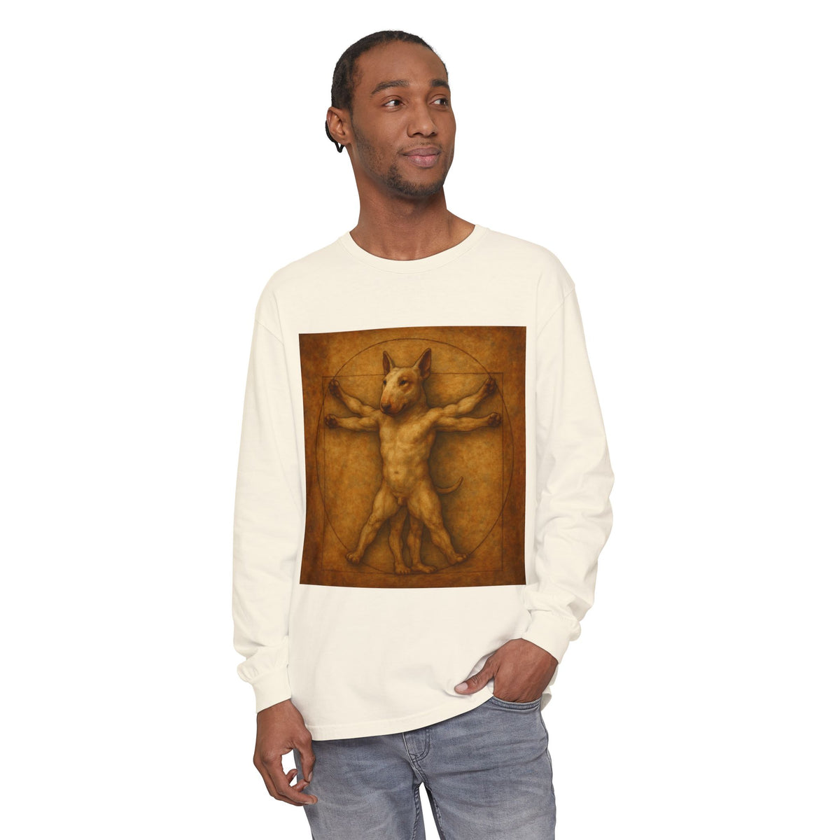 Bull Terrier Vitruvian Man — after Leonardo da Vinci, c.1490 | Long Sleeve