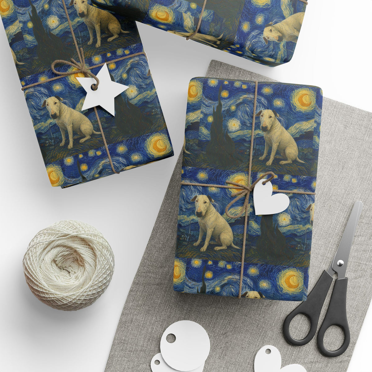 Bull Terrier The Starry Night — after Vincent van Gogh, 1889 | Wrapping Paper
