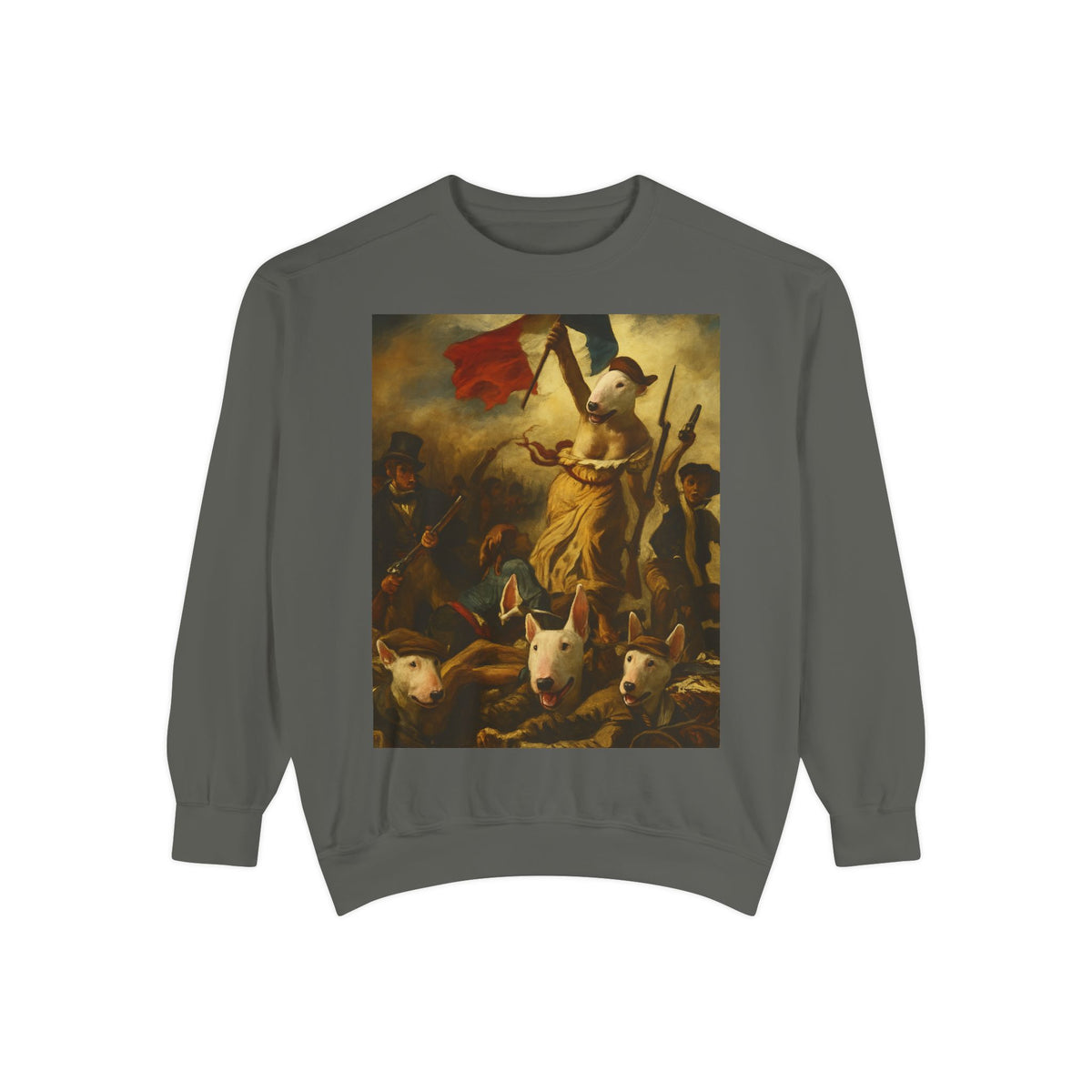 Bull Terrier Liberty Leading the People — after Eugene Delacroix, 1830 | Crewneck
