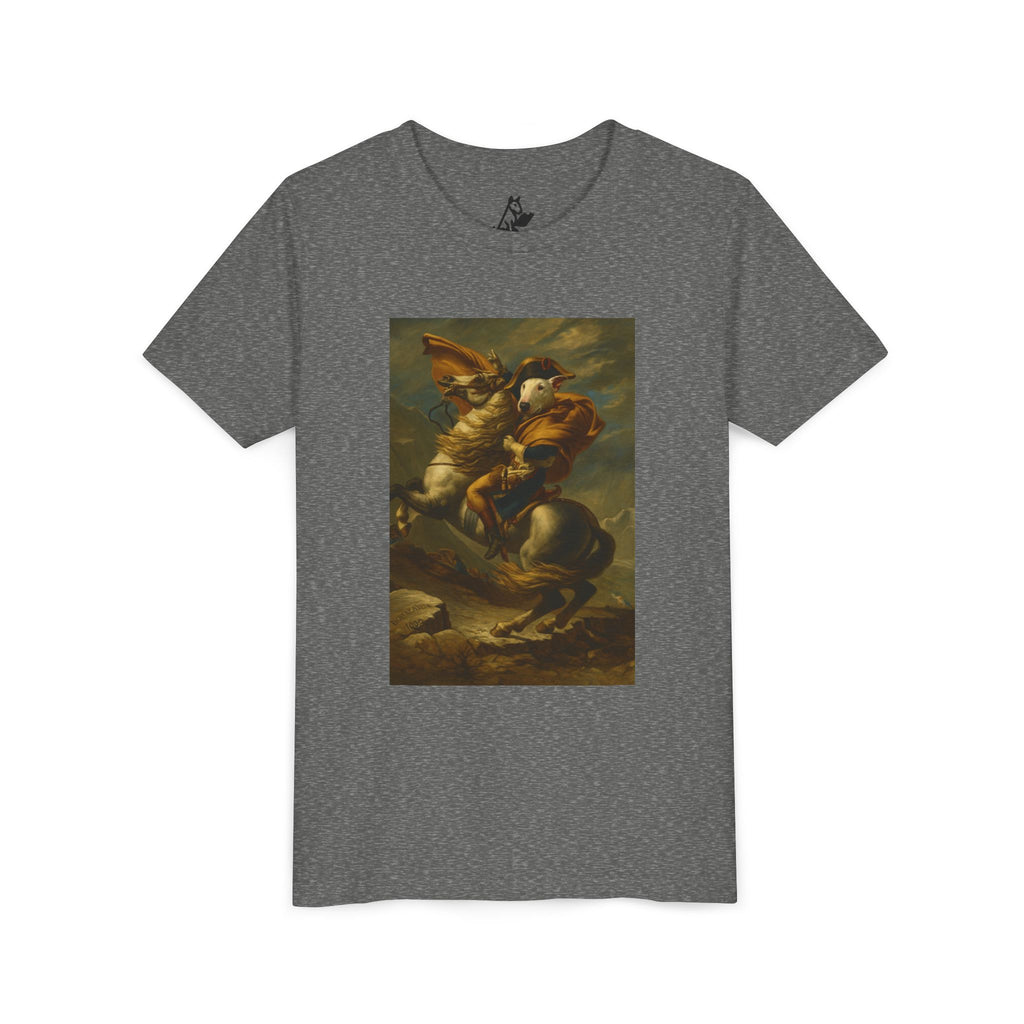 Bull Terrier Napoleon Crossing the Alps — after Jacques-Louis David, 1801 | Youth Tee