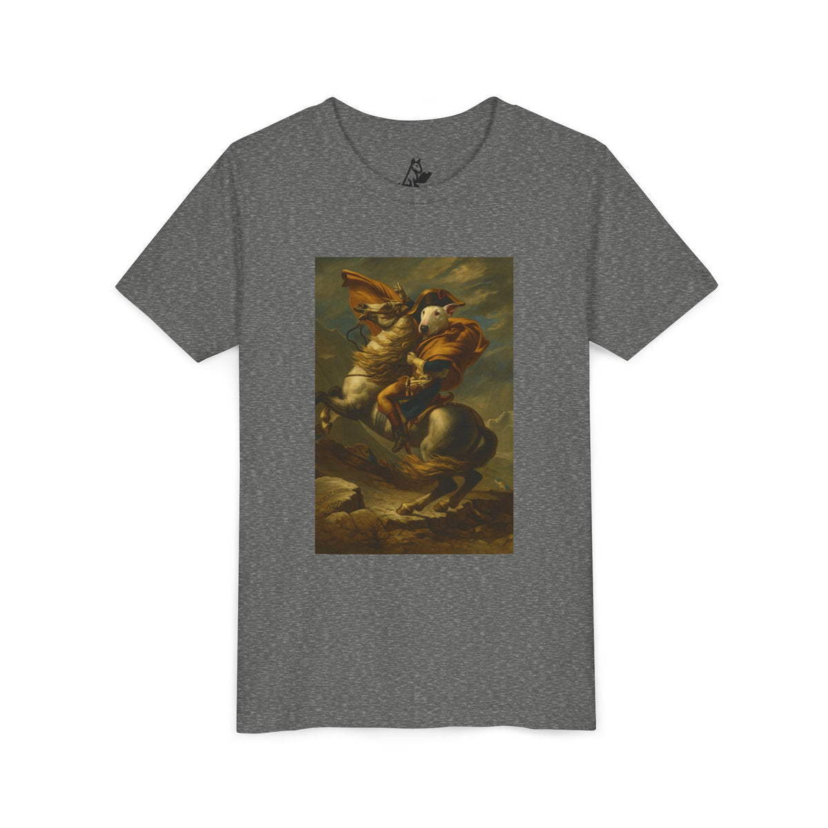 Bull Terrier Napoleon Crossing the Alps — after Jacques-Louis David, 1801 | Youth Tee