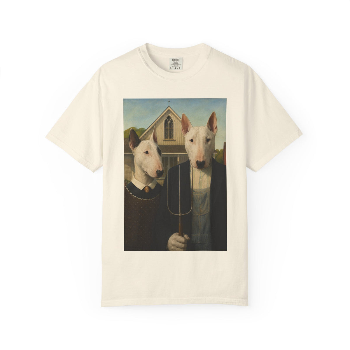 Bull Terrier American Gothic — after Grant Wood, 1930 | Garment-Dyed Tee