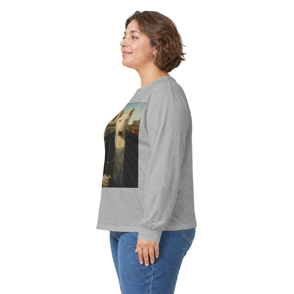 Bull Terrier American Gothic — after Grant Wood, 1930 | Long Sleeve