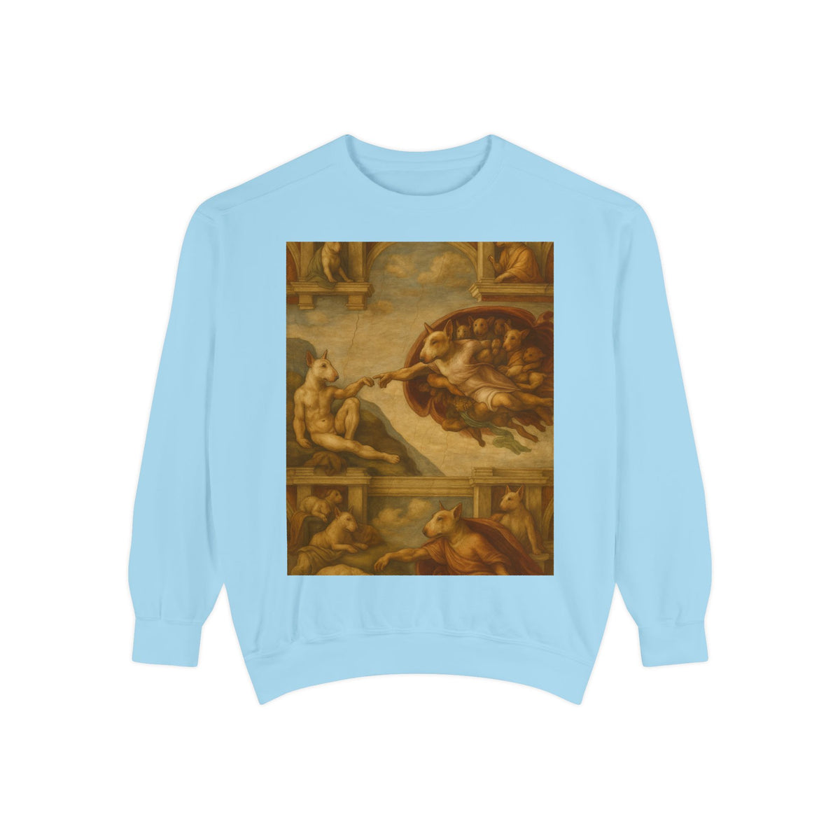 Bull Terrier The Creation of Adam — after Michelangelo, 1512 | Crewneck