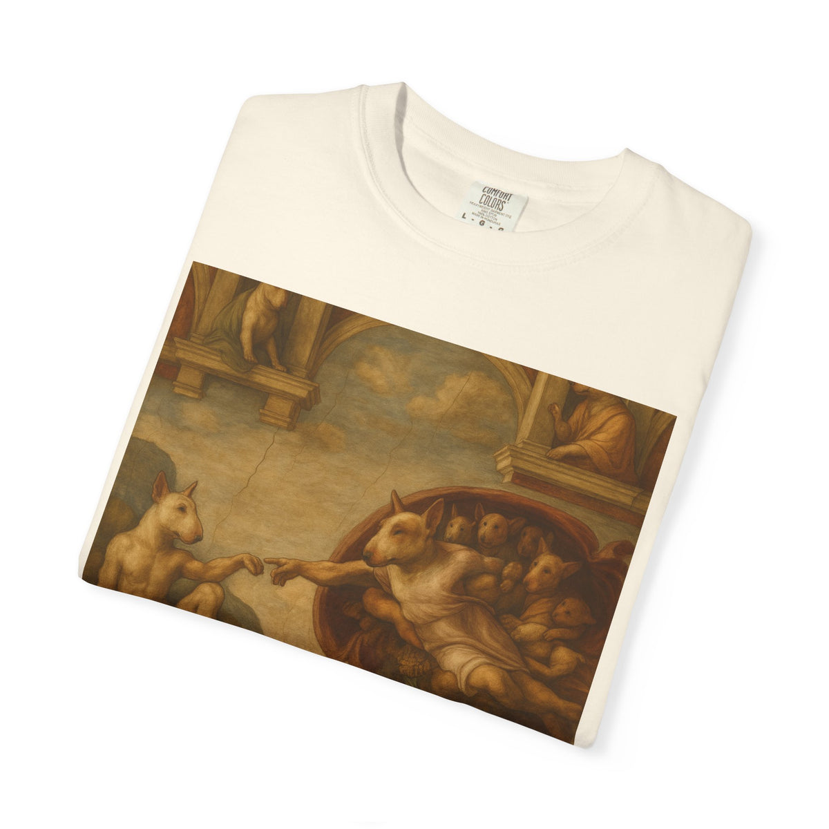Bull Terrier The Creation of Adam — after Michelangelo, 1512 | Garment-Dyed Tee