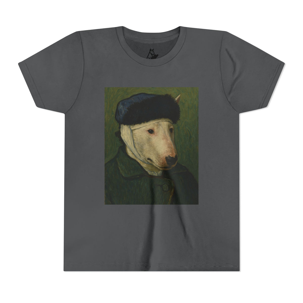 Bull Terrier Self-Portrait with Bandaged Ear — after Vincent van Gogh, 1889 | Youth Tee