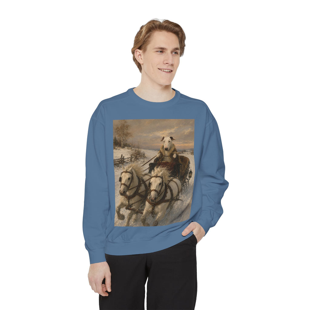 Bull Terrier Sleigh Ride — after Alfred Wierusz-Kowalski, c.1890 | Crewneck