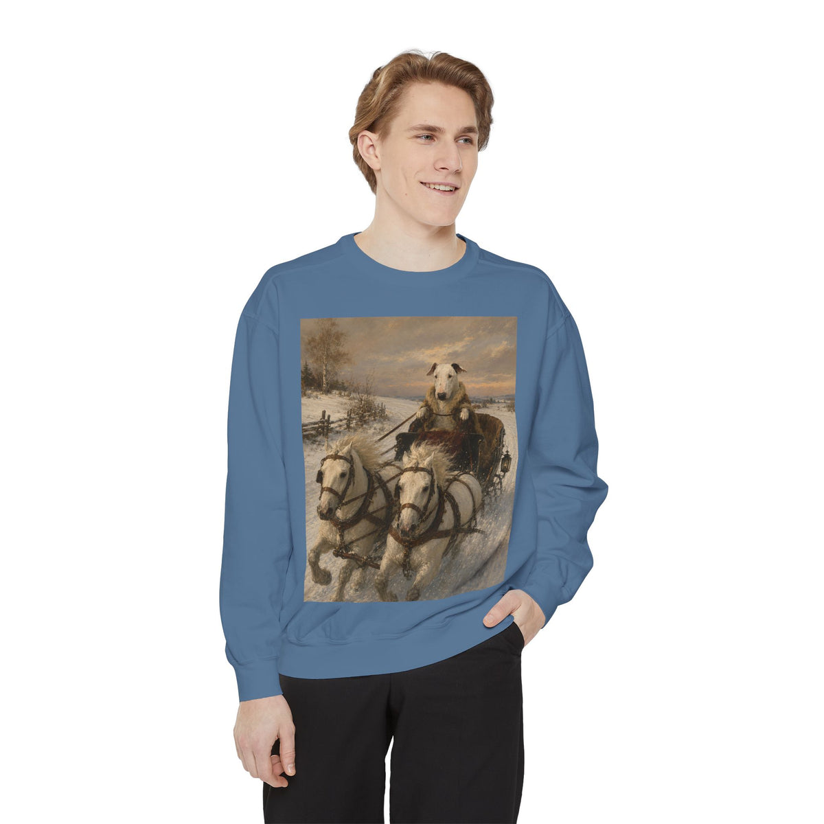Bull Terrier Sleigh Ride — after Alfred Wierusz-Kowalski, c.1890 | Crewneck