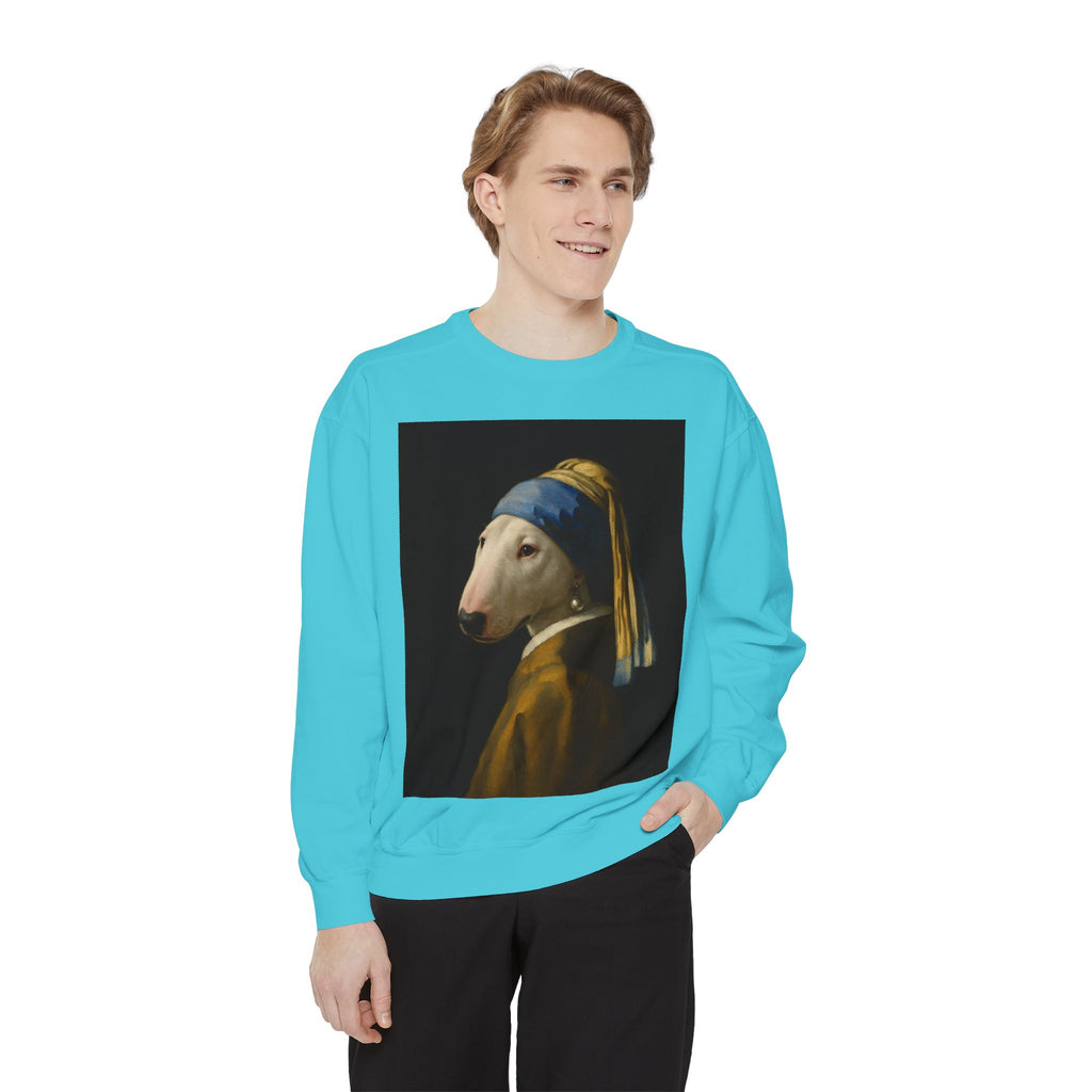 Bull Terrier Girl with a Pearl Earring — after Johannes Vermeer, c.1665 | Crewneck