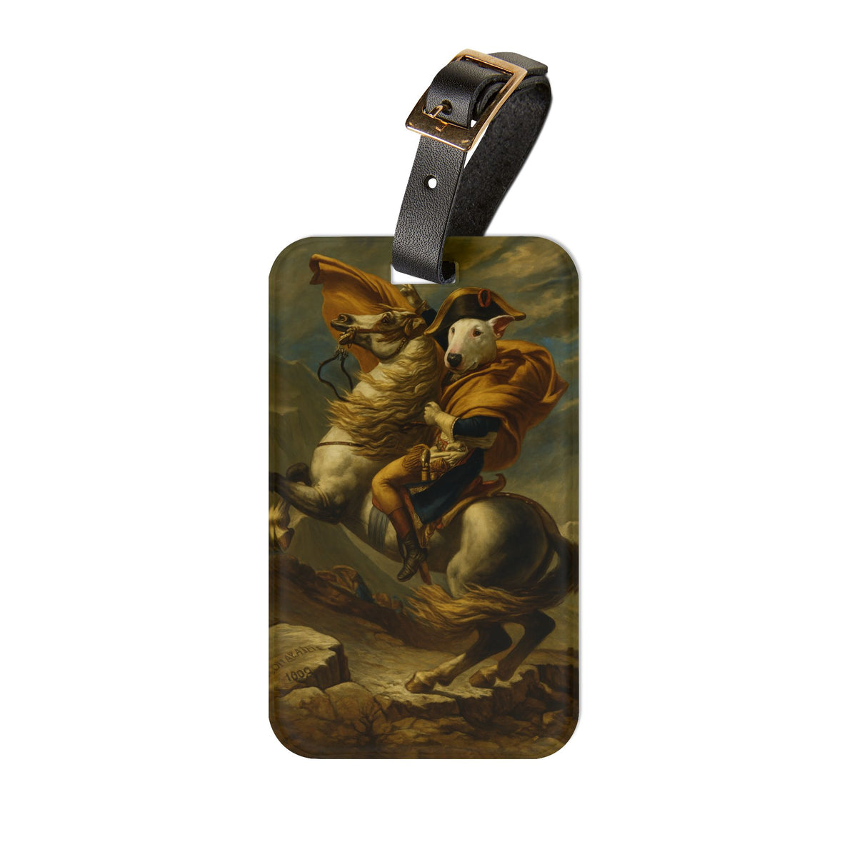 Bull Terrier Napoleon Crossing the Alps — after Jacques-Louis David, 1801 | Luggage Tag