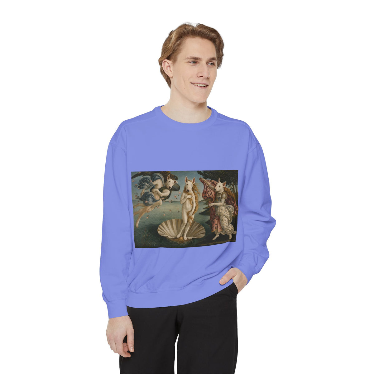Bull Terrier The Birth of Venus — after Sandro Botticelli, c.1485 | Crewneck
