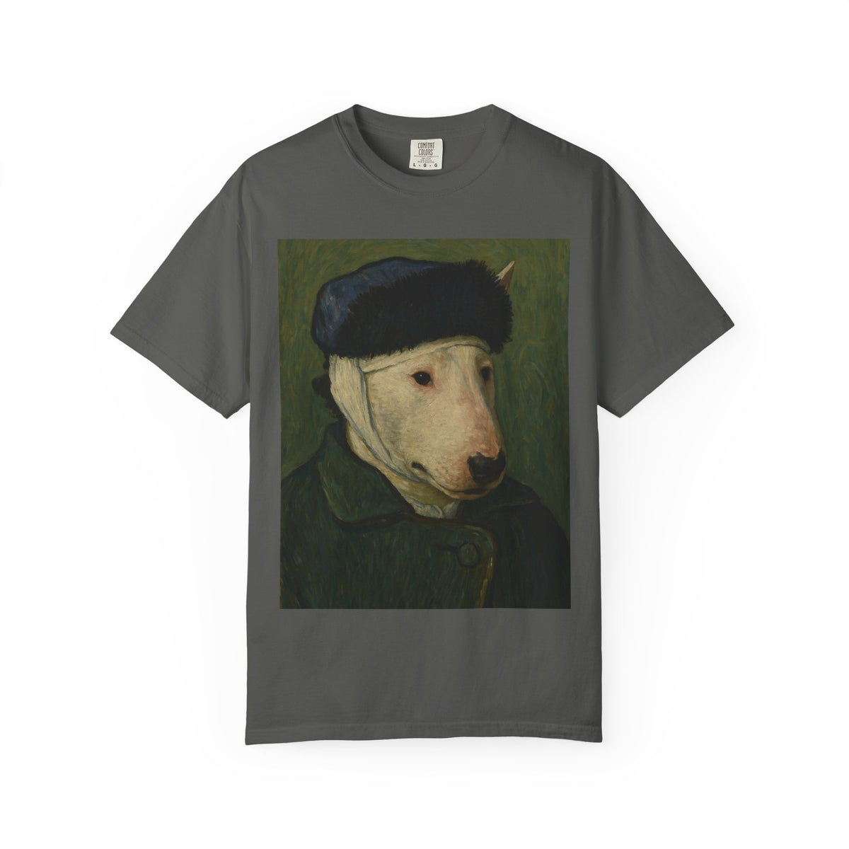 Bull Terrier Self-Portrait with Bandaged Ear — after Vincent van Gogh, 1889 | Garment-Dyed Tee