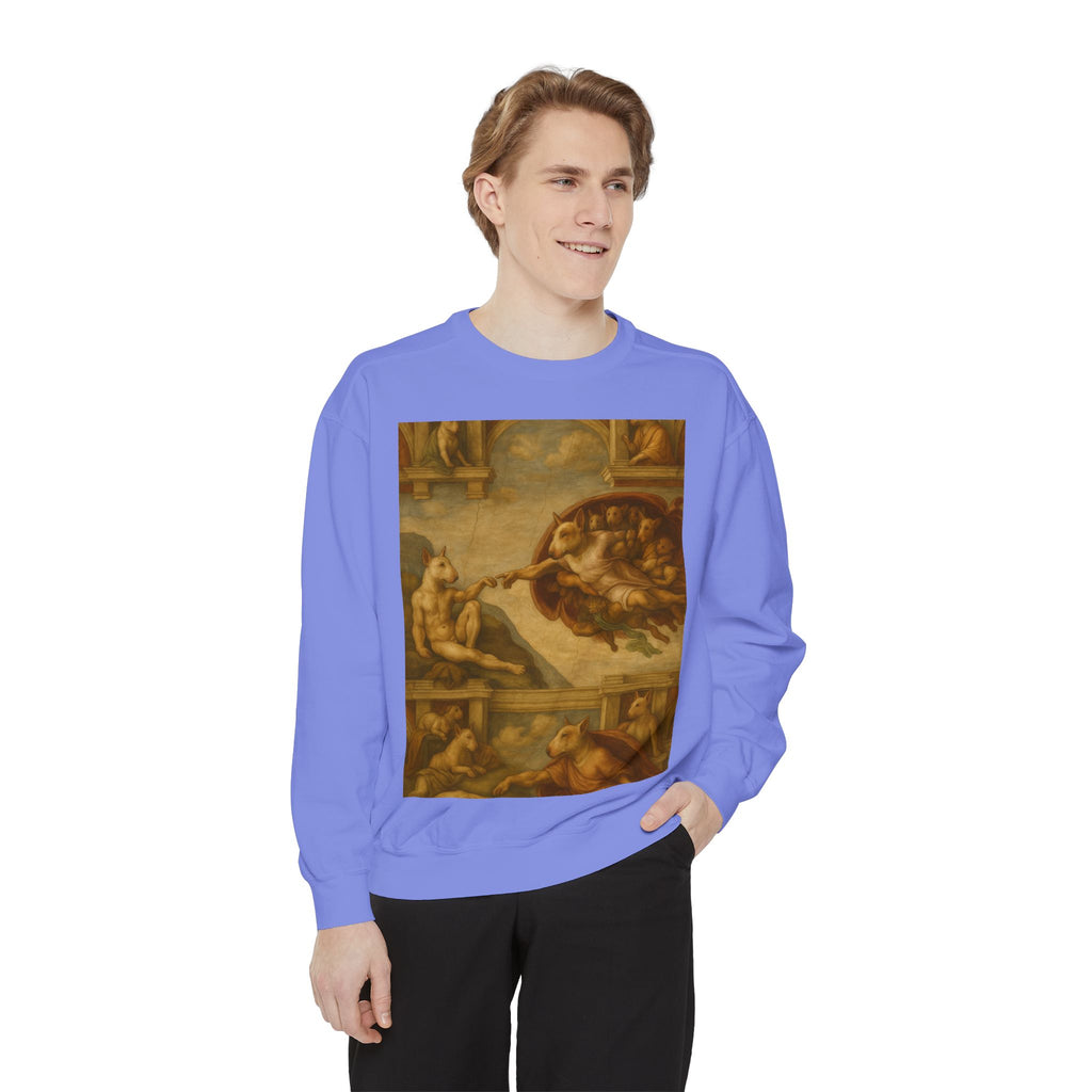 Bull Terrier The Creation of Adam — after Michelangelo, 1512 | Crewneck