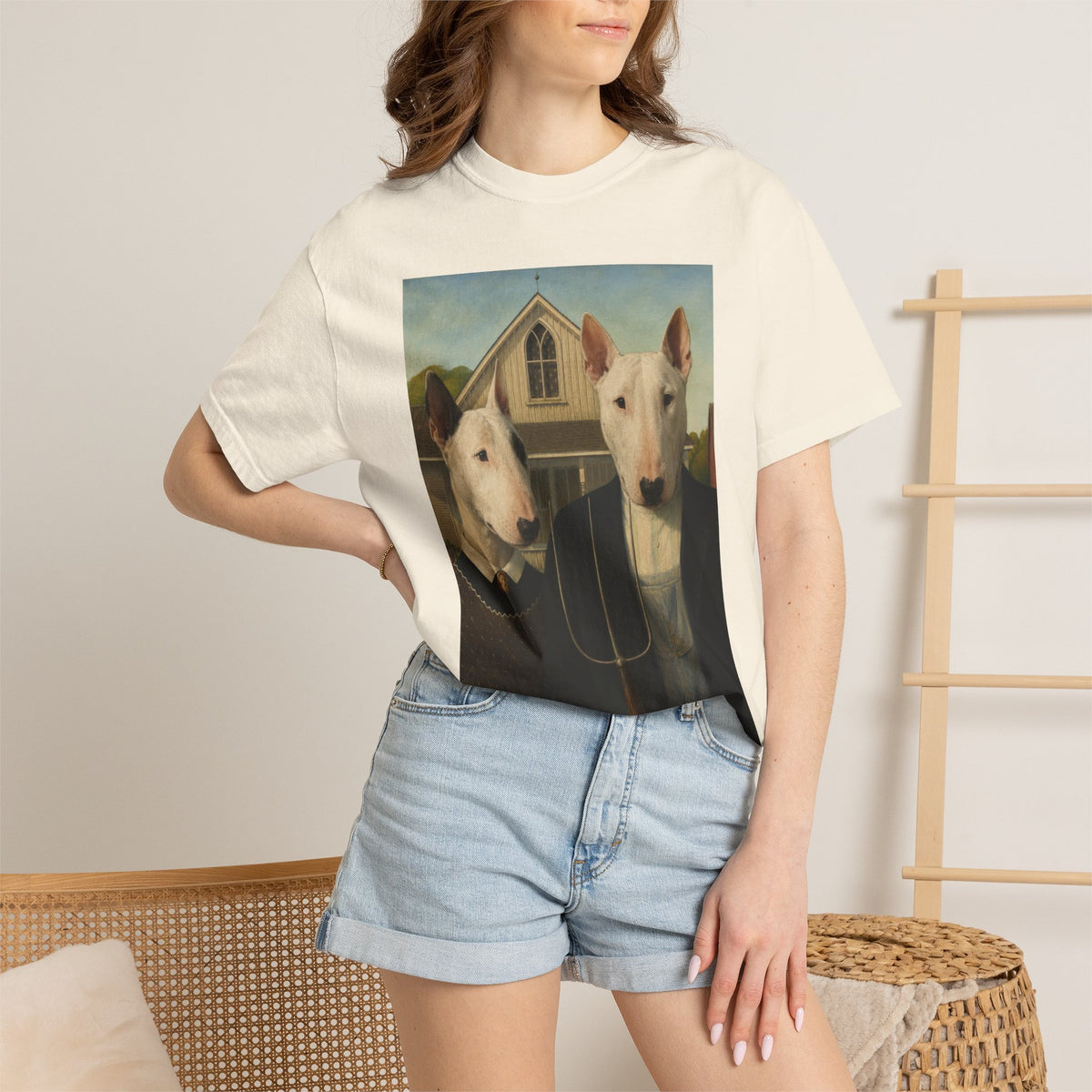 Bull Terrier American Gothic — after Grant Wood, 1930 | Garment-Dyed Tee